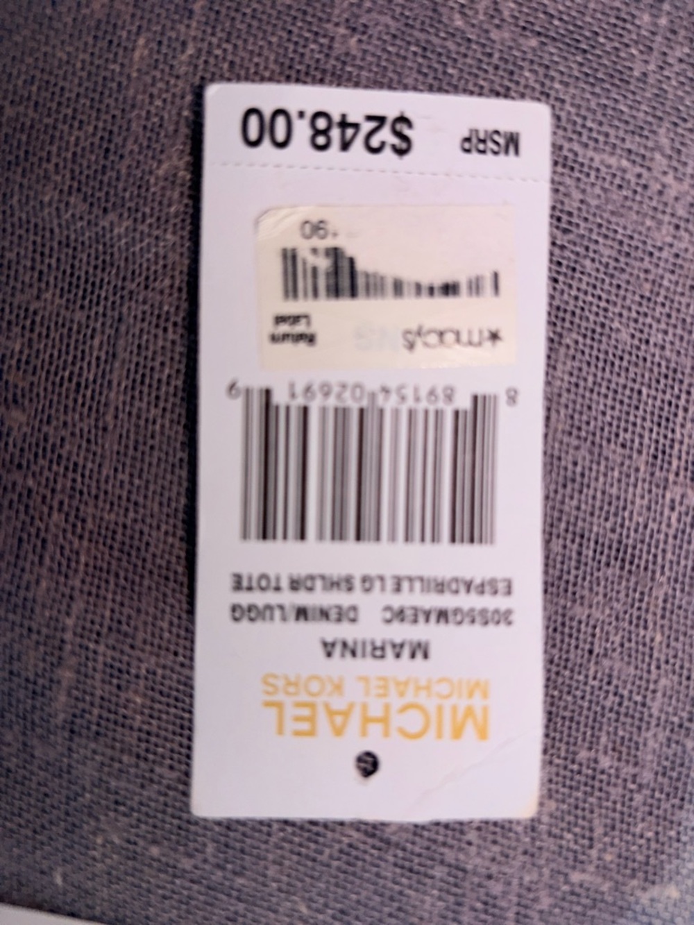 Michael Kors Gold Logo White Retail Tag on Heather Gray Fabric - Picture 7 of 10